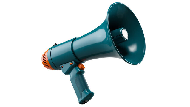 Isolated green and orange megaphone, a handheld loudhailer for announcements and public events