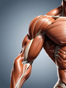 Human arm muscles and anatomy in detailed illustration