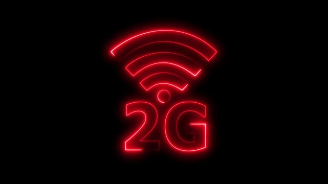Abstract glowing neon 2G signal icon on black background wireless connectivity technology concept digital. network signal on black background for technology and communication concepts.