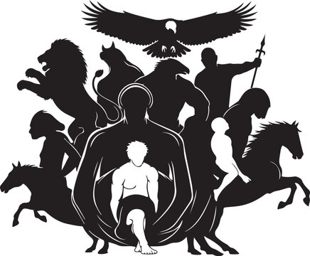 Vector illustration of mythological creatures isolated on Transparent Background