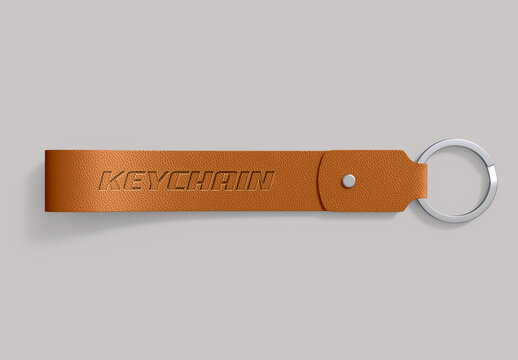 Realistic Leather Keychain Mockup with Metal Ring