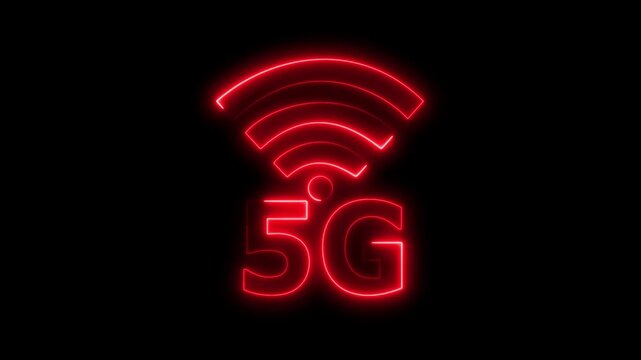 Abstract glowing neon 5G signal icon on black background wireless connectivity technology concept digital. network signal on black background for technology and communication concepts.