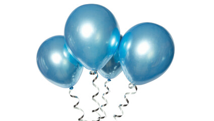 Isolated cheerful group of glossy blue helium party balloons with metallic curling ribbons © Agata