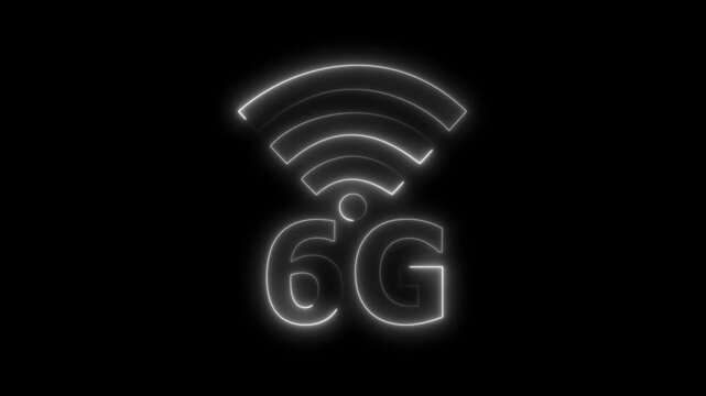 Abstract glowing neon 6G signal icon on black background wireless connectivity technology concept digital. network signal on black background for technology and communication concepts.