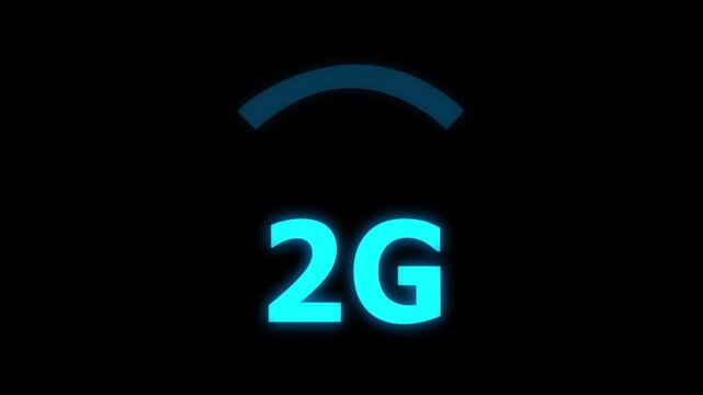Abstract glowing neon 2G signal icon on black background wireless connectivity technology concept digital. network signal on black background for technology and communication concepts.