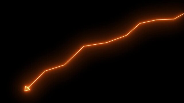 Neon line business graph icon featuring a glowing chart with a downward arrow, symbolizing decline, loss, market drop, risk, or negative growth.