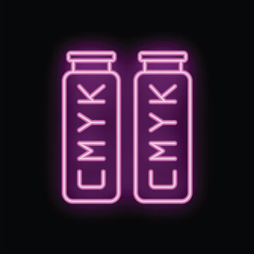 Two glowing neon purple runes uruz standing next to each other on a black background