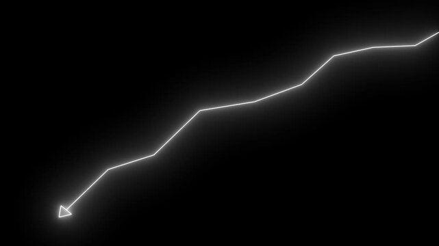 Neon line business graph icon featuring a glowing chart with a downward arrow, symbolizing decline, loss, market drop, risk, or negative growth.