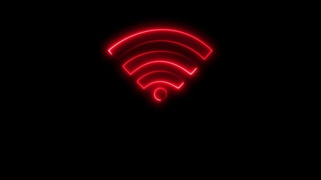 Abstract neon glowing wifi icon animation on black background. Neon digital wifi network icon. Animated wifi icon internet network symbol, digital connection.
