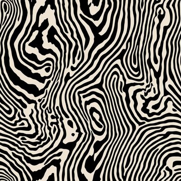 Abstract warped wavy black lines beige background pattern. Seamless abstract pattern showing flowing black lines creating a distorted optical texture