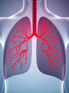 Abstract Lungs with red human bronchial tree structure. Lungs anatomy,left and right bronchus, bronchioles,Medicine cure tuberculosis, pneumonia, asthma. Abstract health care medical concept.