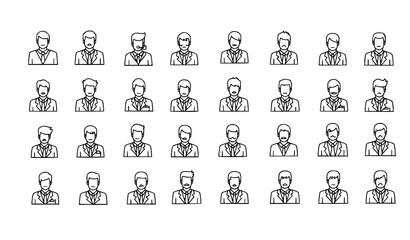 A minimalist vector graphic illustration of multiple businessmen icons in a grid © KHATUN