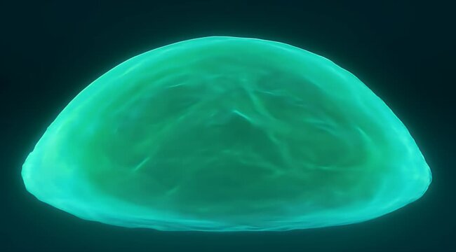 Vibrant glowing teal amorphous shape with rippled texture against a dark abyss