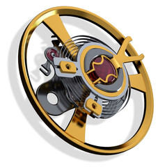 Luxury mechanical watch balance wheel macro isolated with shadow, precision engineering concept, 3d render