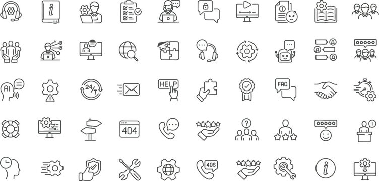 Technical support icons: helpdesk, troubleshooting, solutions, service icons