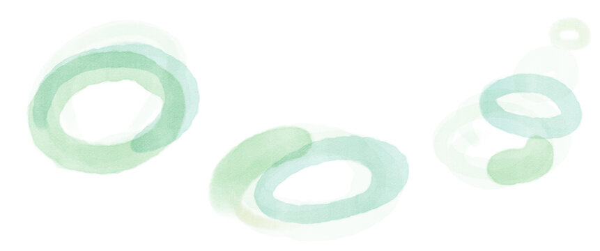 水彩で描いたにじむ緑色の葉のような水玉のテクスチャイラスト