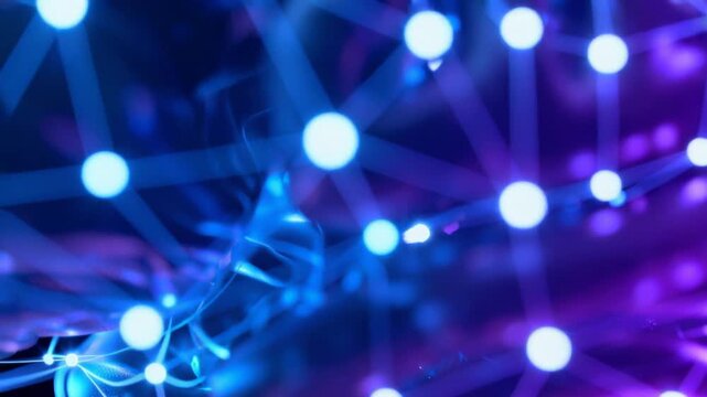 Glowing neural network forming an artificial intelligence brain structure 
