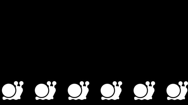 The line of five identical white snail icons moving together illustrates a slow but organized collective effort or a steady and patient procession