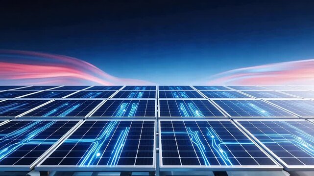 Solar panels with glowing circuit patterns