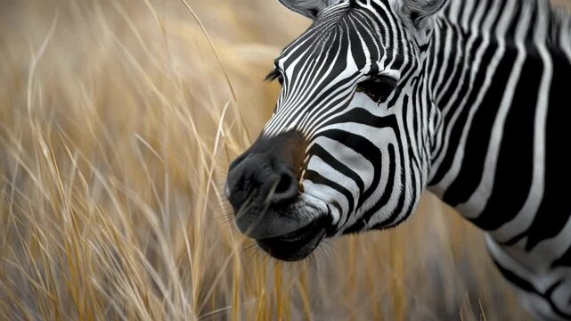 Majestic wild zebra with its iconic black and white stripes grazing in the african savanna