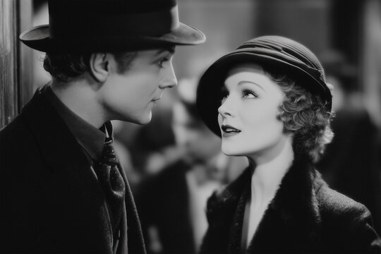 Scene from Classic Vintage Hollywood Movie, Early Cinema Era Black and White Film Style