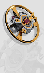 Luxury watch mechanism macro with copy space, precision engineering background with depth effect 3d render