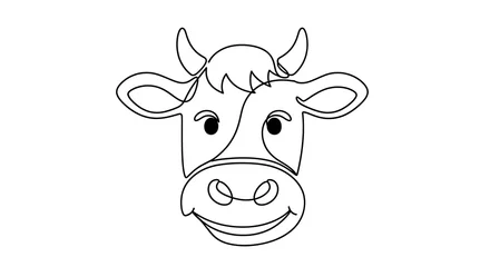 Ingelijste posters Een lijn Minimalist one line drawing of a cute cow head isolated on a clean white background for design  © Razzaque