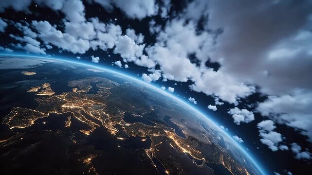 Earth from space at night with city lights