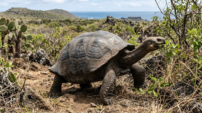Extinct Pinta Island Tortoise Chelonoidis abingdonii in its native arid Gal&aacute;pagos habitat