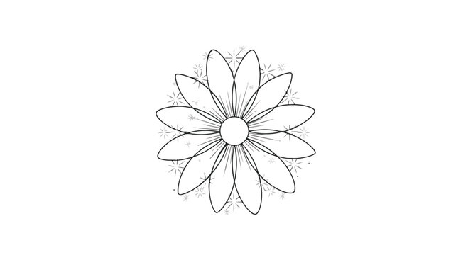 Minimalist black line flower art vector isolated on white background