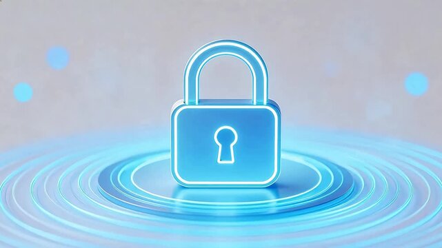 Blue glowing padlock with ripple effect