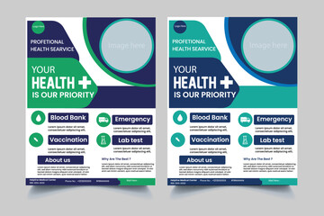 Fototapeta premium Medical Flyer mock up,Medical Services social media post design vector template,Healthcare social media post or medical square banner for hospital clinic promotion with editable content.