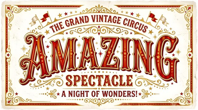 A vintage-style circus poster advertising 'The Grand Vintage Circus Amazing Spectacle: A Night of Wonders!' with ornate typography and decorative elements.