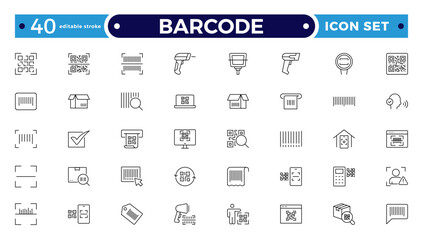 Barcode and QR Code Scanner Outline Icons – Retail Inventory System, Digital Laser Reader, Handheld Device, POS Payment, Warehouse Logistics Identification Collection. Editable stroke outline icon.  © artshuvo