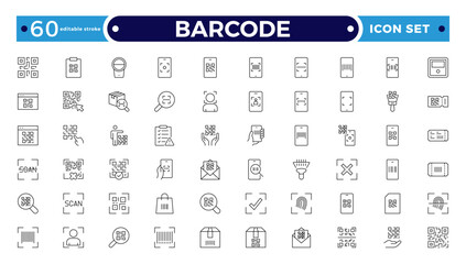 Barcode and QR Code Scanner Outline Icons – Retail Inventory System, Digital Laser Reader, Handheld Device, POS Payment, Warehouse Logistics Identification Collection. Editable stroke outline icon.  © artshuvo