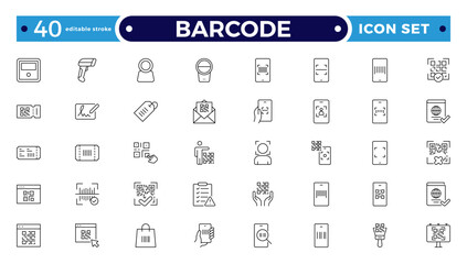 Barcode and QR Code Scanner Outline Icons – Retail Inventory System, Digital Laser Reader, Handheld Device, POS Payment, Warehouse Logistics Identification Collection. Editable stroke outline icon.  © artshuvo