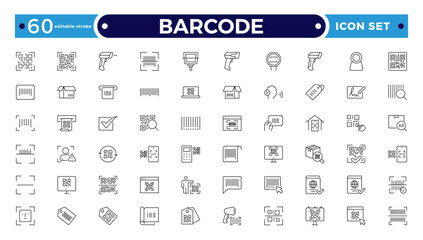 Barcode and QR Code Scanner Outline Icons – Retail Inventory System, Digital Laser Reader, Handheld Device, POS Payment, Warehouse Logistics Identification Collection. Editable stroke outline icon.  © artshuvo