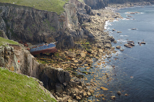 The remains of a German cargo ship RMS Mulheim near Lands End in Cornwall. England. Great Britain