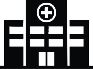 Obraz premium Hospital Building Icon with Medical Cross Symbol.