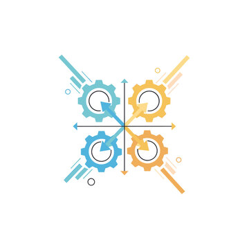 Four interconnected gears in a quadrant diagram, symbolizing synergy and collaborative effort in a business or technological context.