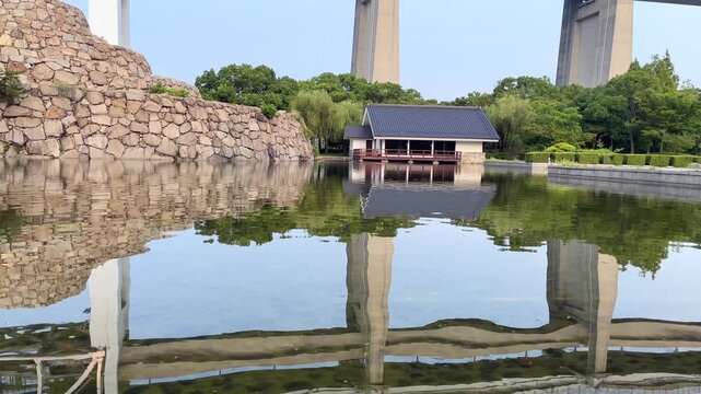 Kogetsutei Traditional Japanese Pavilion in Seto Ohashi Memorial Park, Sakaide Japan