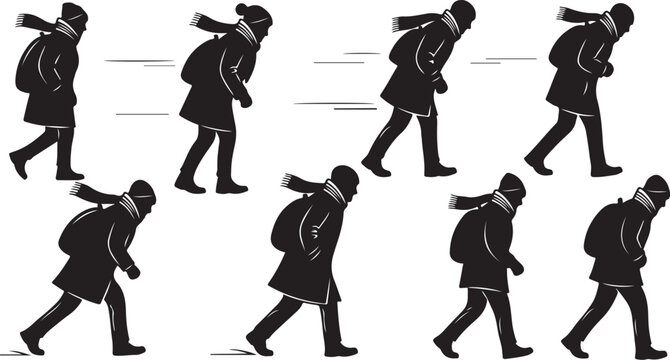 Silhouette of a person walking in various motion steps