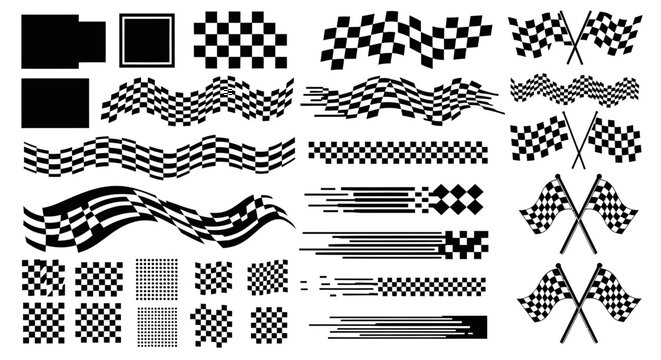 dynamic collection of checkered flag racing elements and speed lines perfect for sports event graphics and finish line concepts