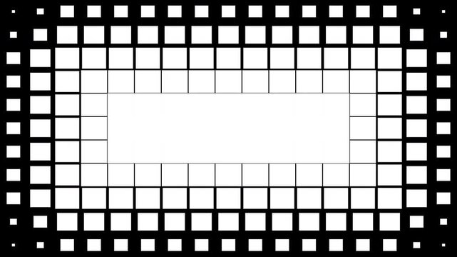 Abstract Pixel Grid Rectangle Frame Transition Animation on Black and White Background. 4K