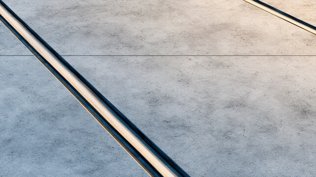 Minimal style close up of two parallel lines carved into concrete surface with soft shadows and smooth texture creating modern abstract pattern