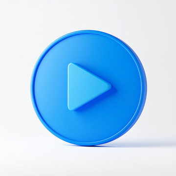 3D blue play button icon on white backdrop, digital media interface concept, smooth glossy texture, minimal modern composition