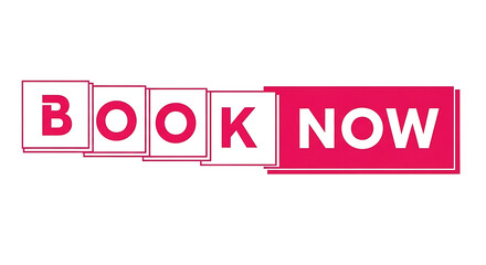 Obraz premium Book now button with pink and white color scheme