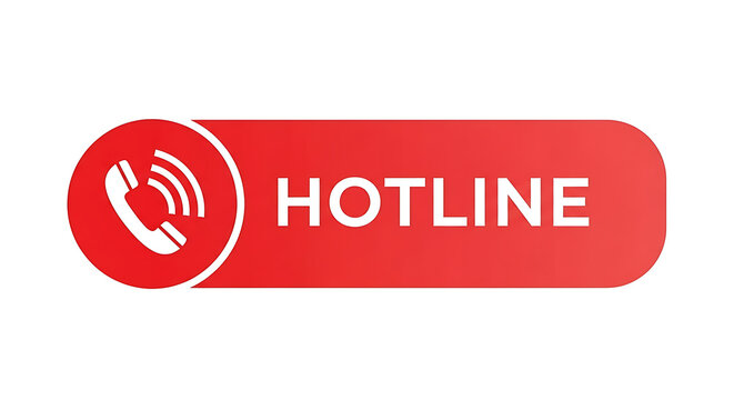 Red hotline button with phone icon for emergency contact information