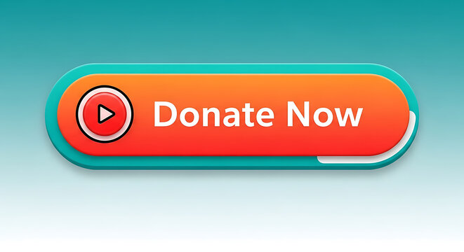 Donate now button with play icon on gradient background