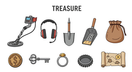 Treasure hunt icons and symbols collection. © Faisal